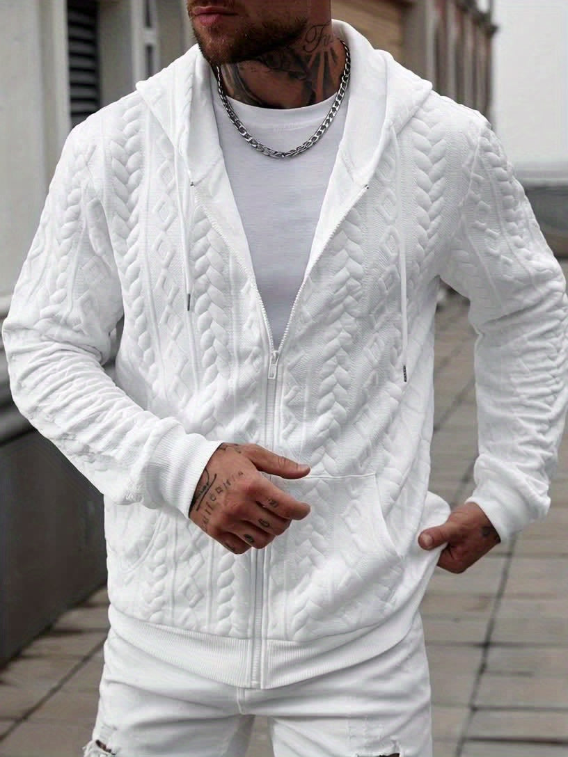 Helvano | Herren Strick-Hoodie mit geometrischem Muster in Weiss