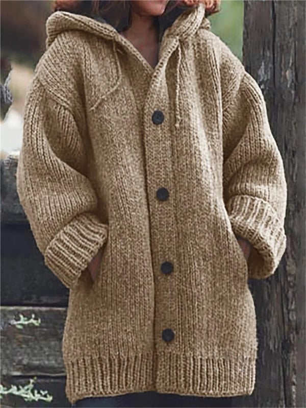 Helvano | Lange Oversized Strickjacke mit Kapuze für Damen