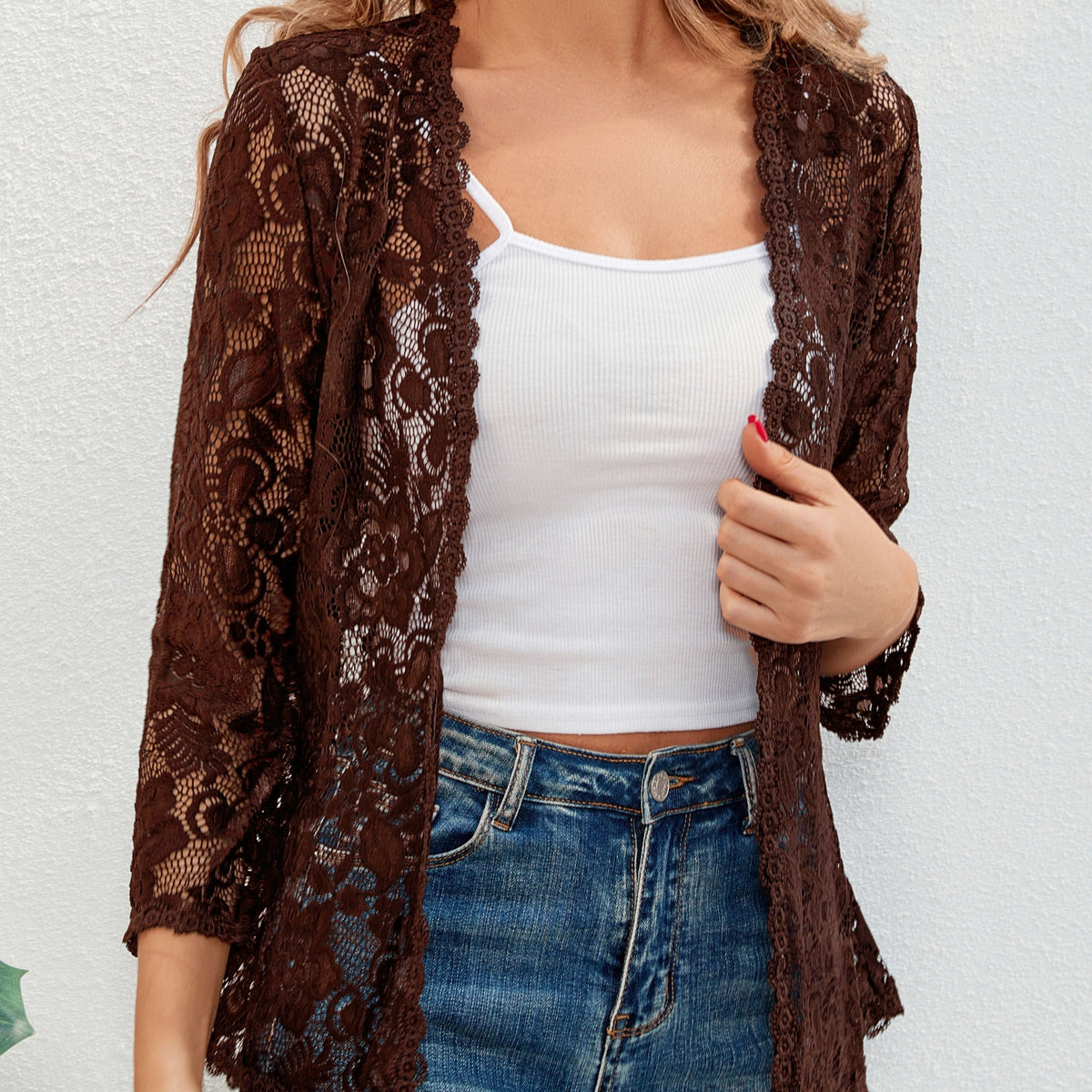 Helvano | Damen Strickjacke mit Blumen-Lochmuster