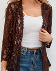 Helvano | Damen Strickjacke mit Blumen-Lochmuster