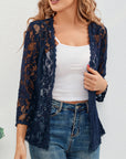 Helvano | Damen Strickjacke mit Blumen-Lochmuster