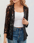Helvano | Damen Strickjacke mit Blumen-Lochmuster