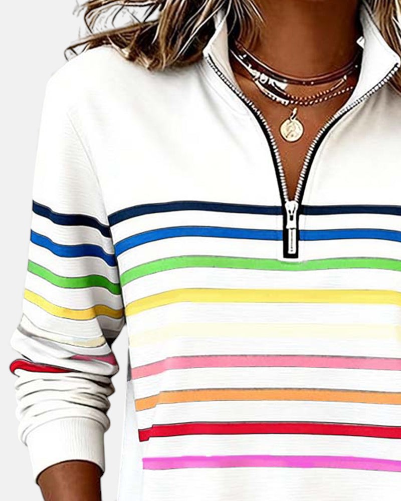 Helvano | Gestreifter Damen-Pullover mit Reissverschluss