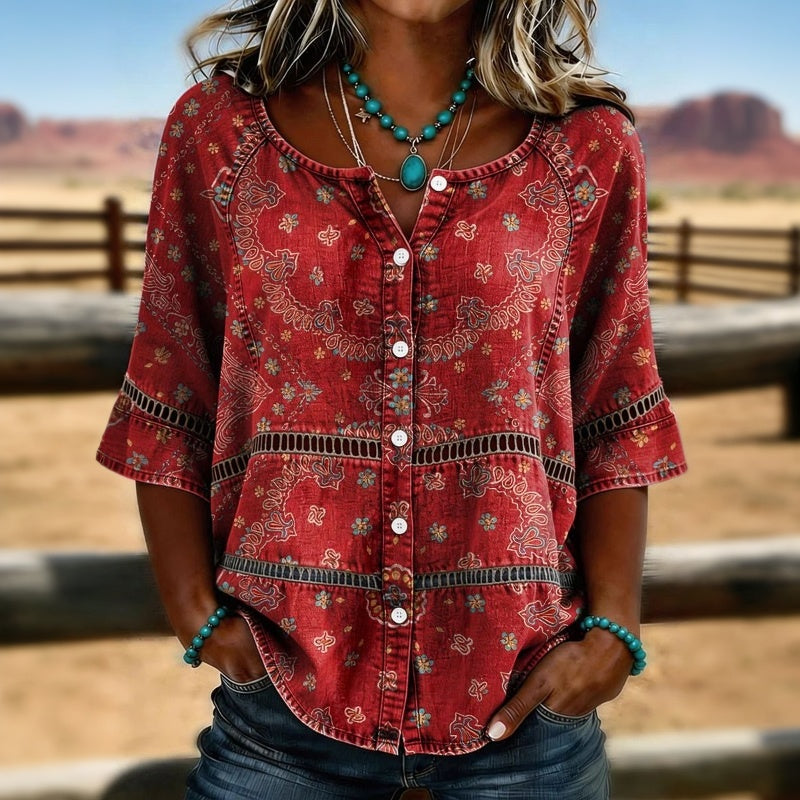 Helvano | Klassische Bluse mit Ethno-Print für Damen