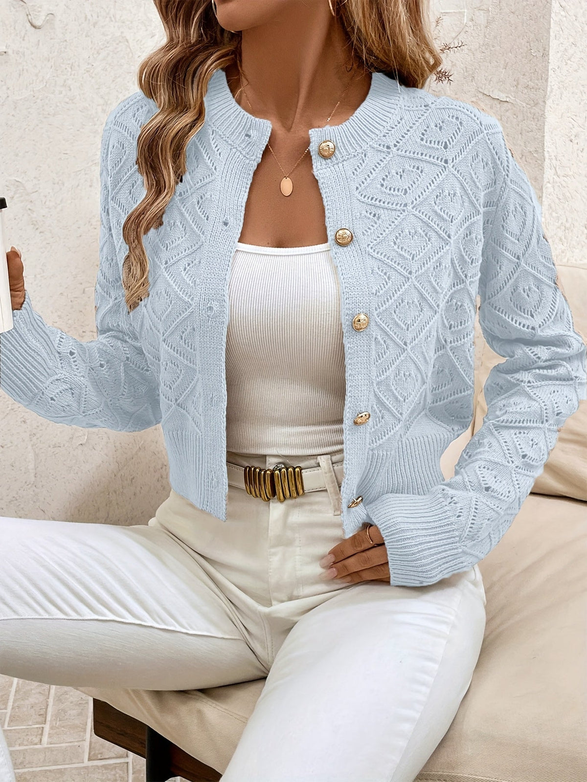 Helvano | Strukturierte Strickjacke mit Knopfleiste für Damen