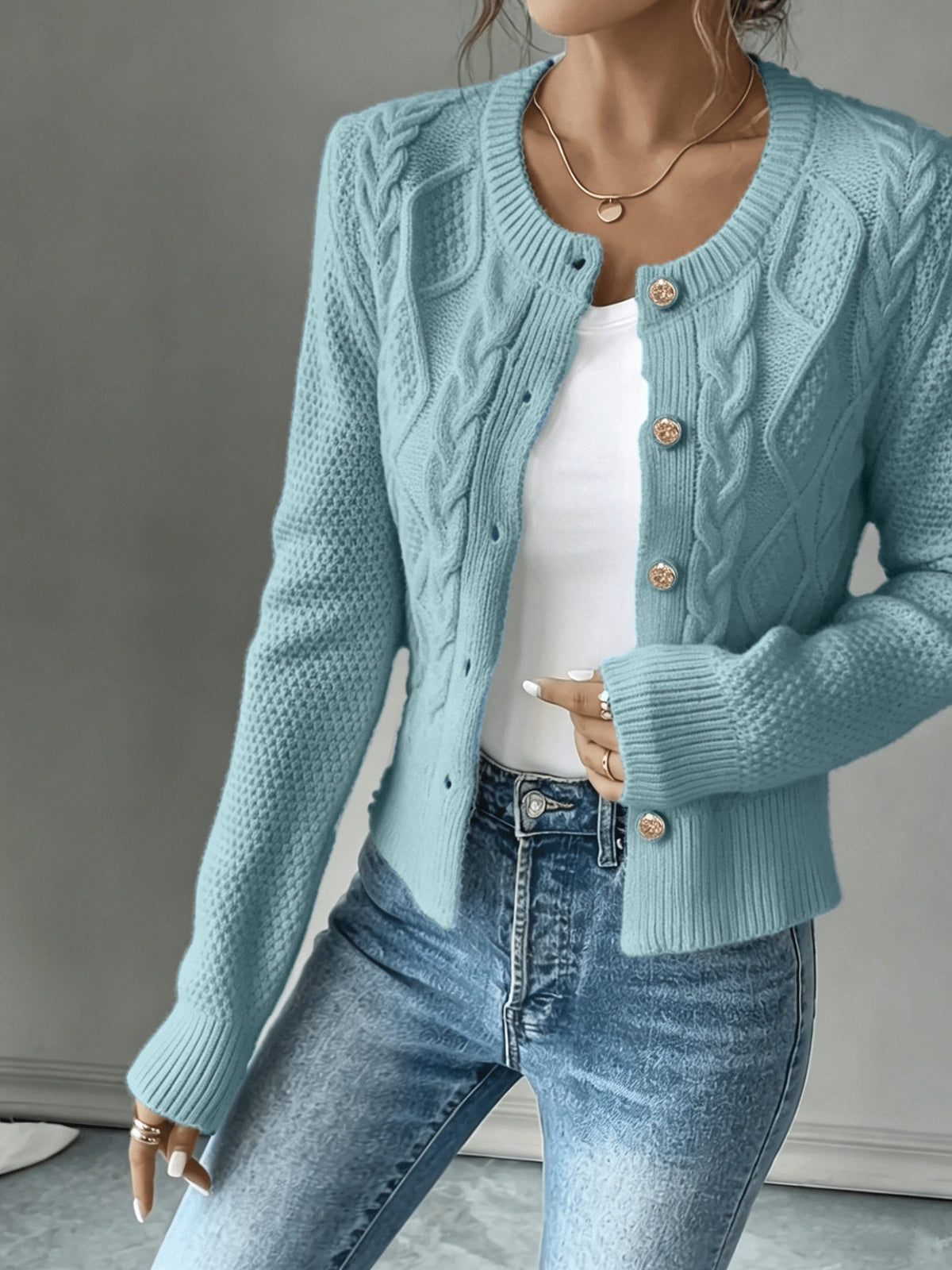Helvano | Damen Zopfstrick-Cardigan mit Knopfleiste