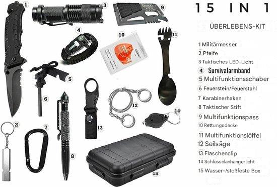 Helvano | 15-in-1 Notfallset für Outdoor &amp; Camping