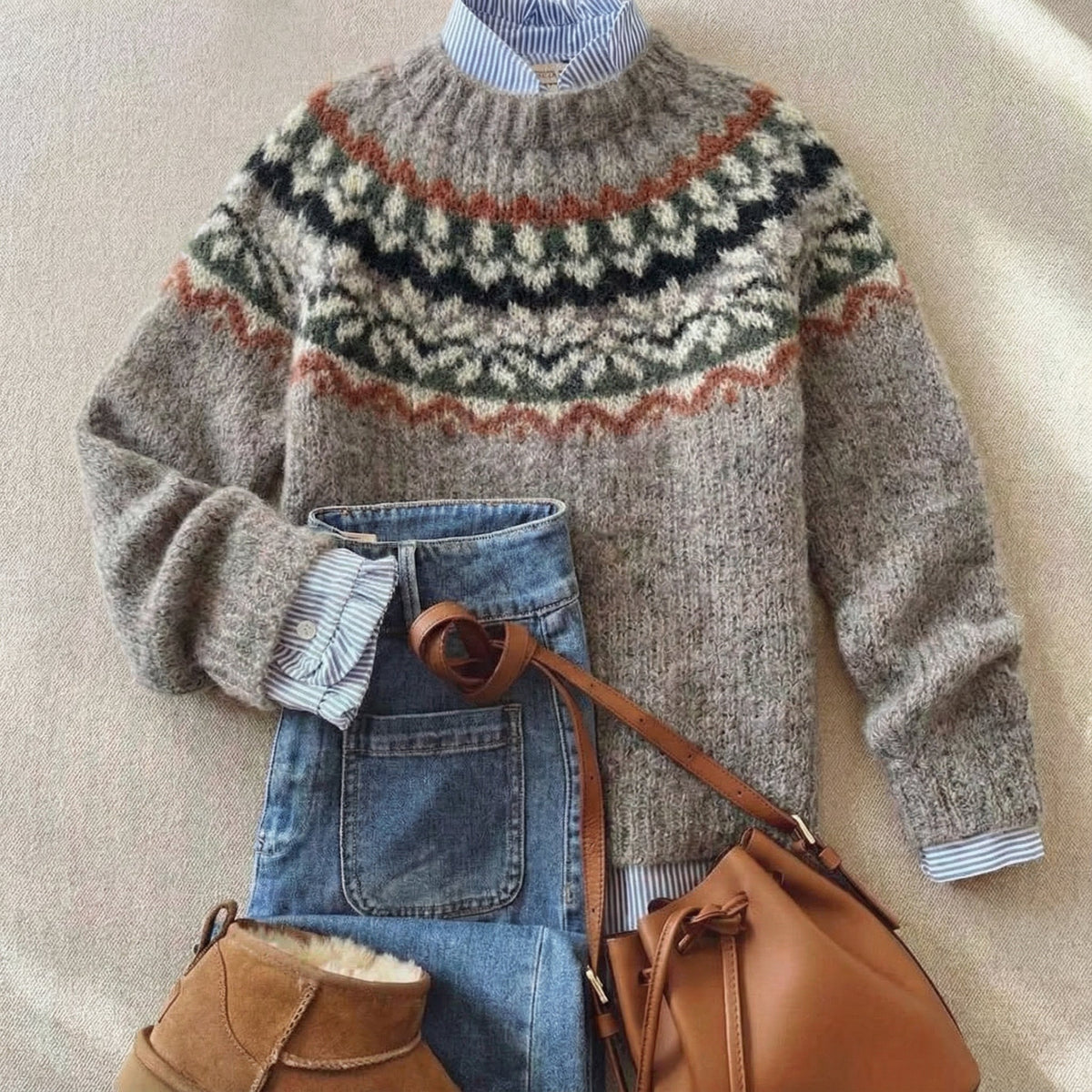Helvano | Damen Strickpullover mit Norwegermuster