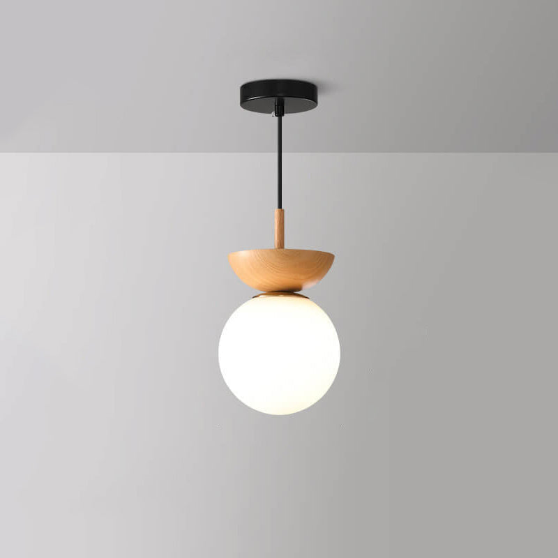 Helvano | Deckenleuchte mit Glaskugel in Holzoptik