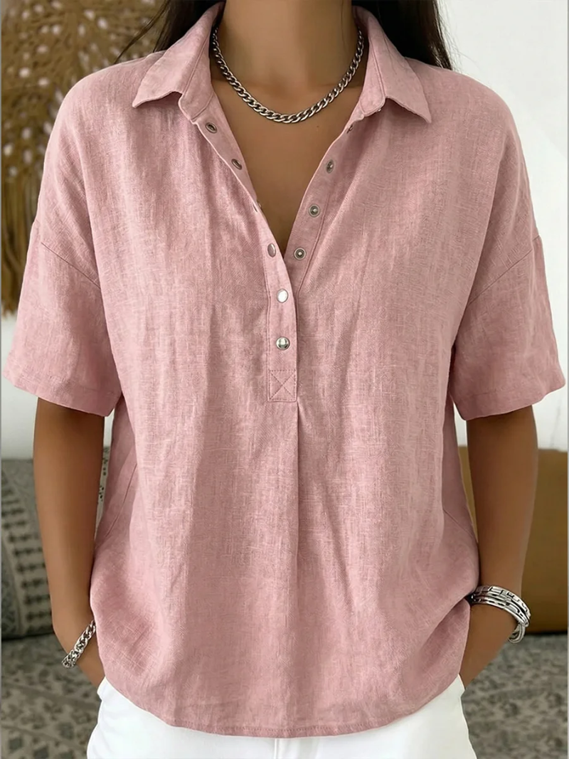 Helvano | Bluse mit V-Ausschnitt und Knöpfen für Damen