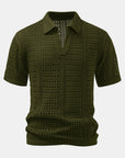 Helvano | Herren-Set Häkel-Poloshirt mit V-Ausschnitt & Leinenhose