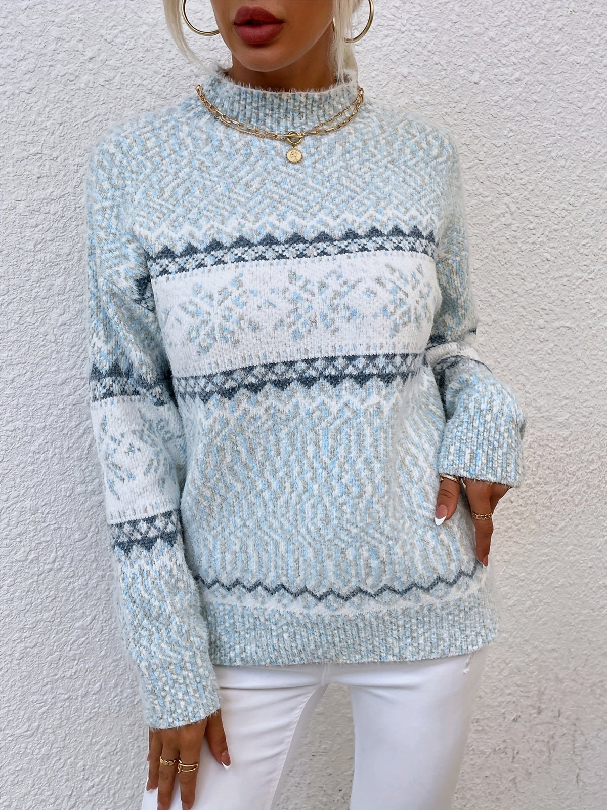Helvano | Damen Strickpullover mit Stehkragen und Schneeflocken