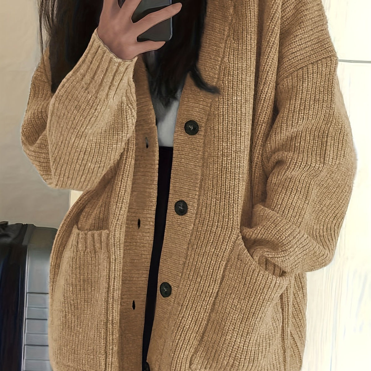 Helvano | Lockere Damen-Strickjacke mit Knopfleiste