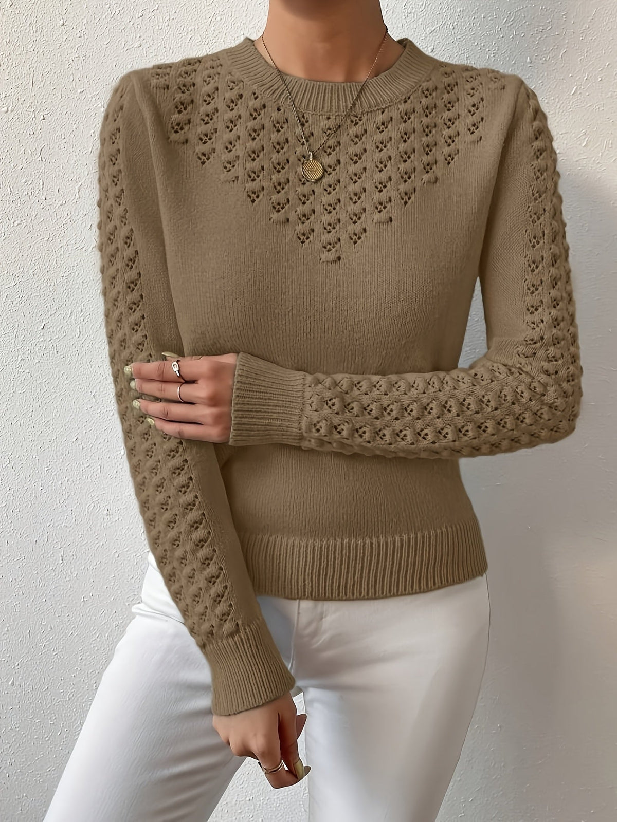 Helvano | Pointelle-Strickpullover mit Rundhals für Damen