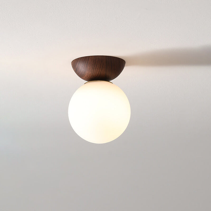 Helvano | Deckenleuchte mit Glaskugel in Holzoptik