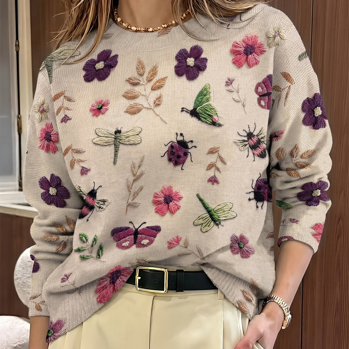 Helvano | Strickpullover mit Blumenprint für Damen