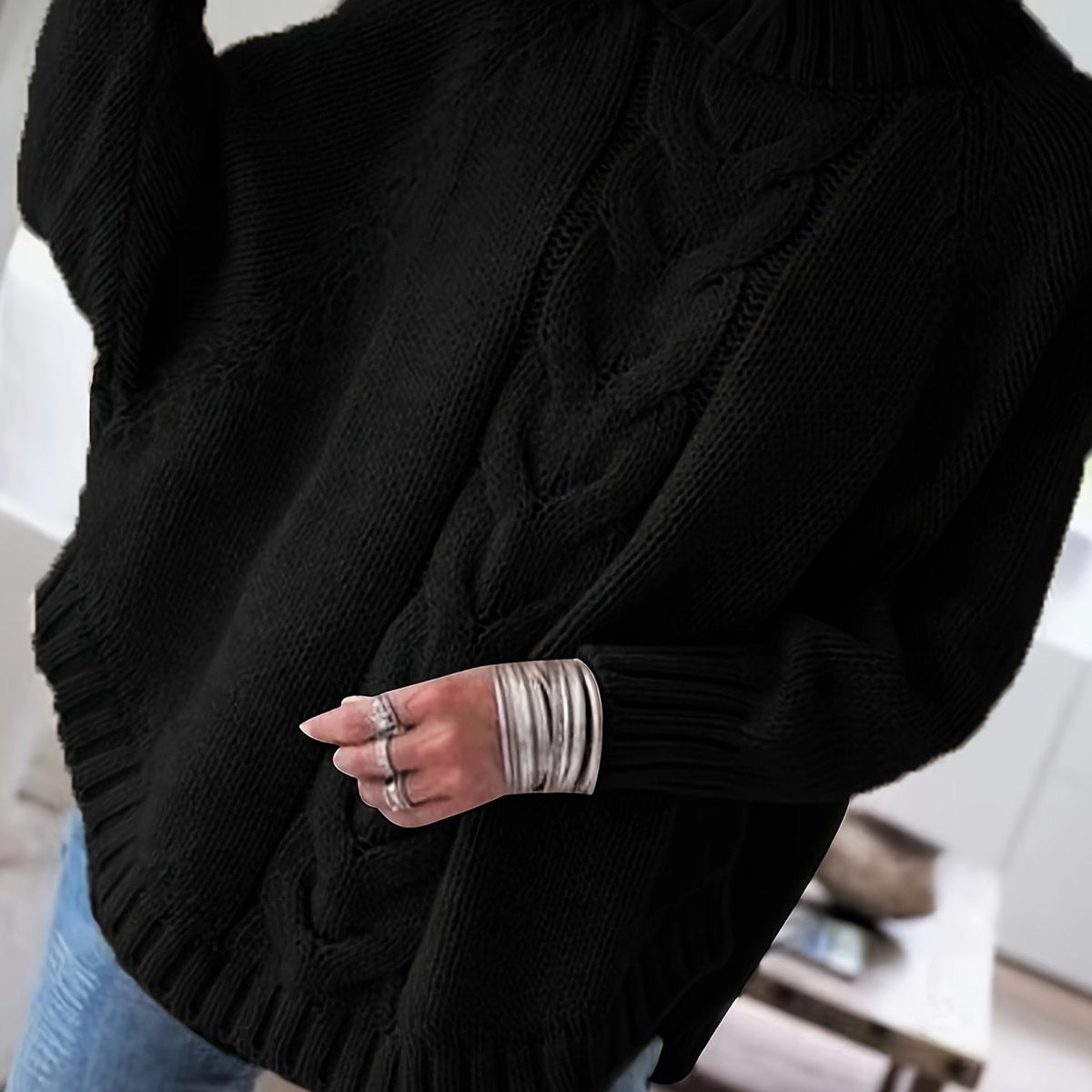 Helvano | Zopfstrick-Pullover mit Stehkragen für Damen