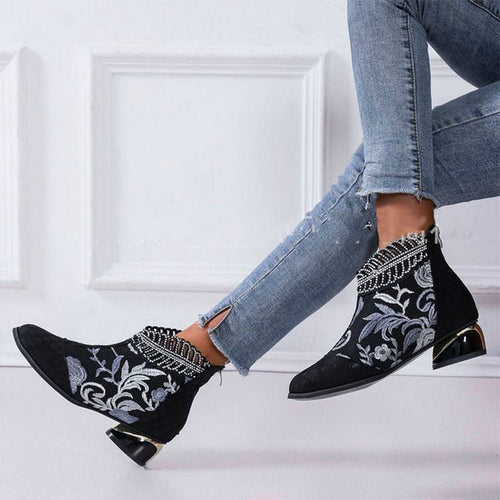 Helvano | Bestickte Vintage-Stiefeletten für Damen in Schwarz