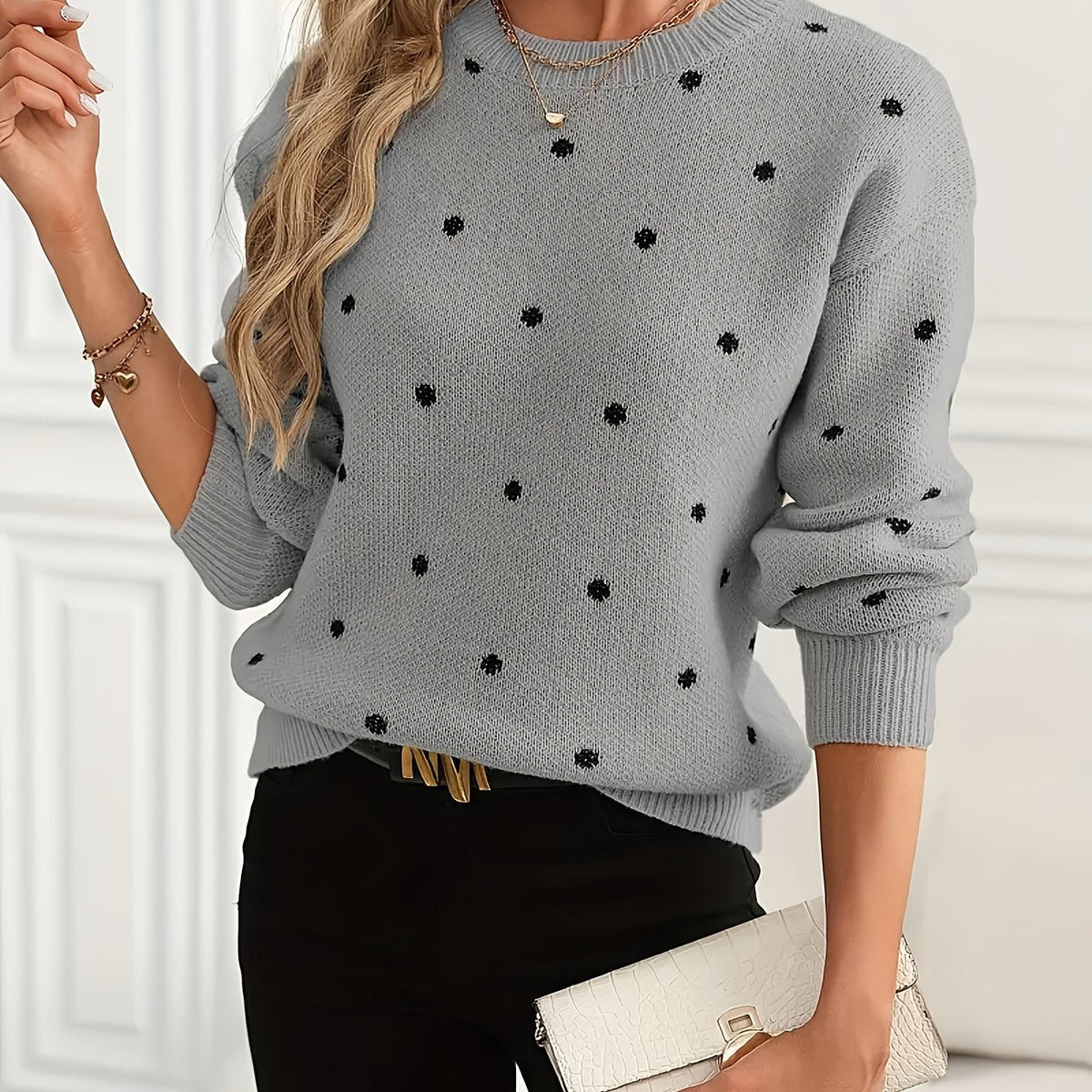 Helvano | Damen Strickpullover mit Punkten und Rundhals