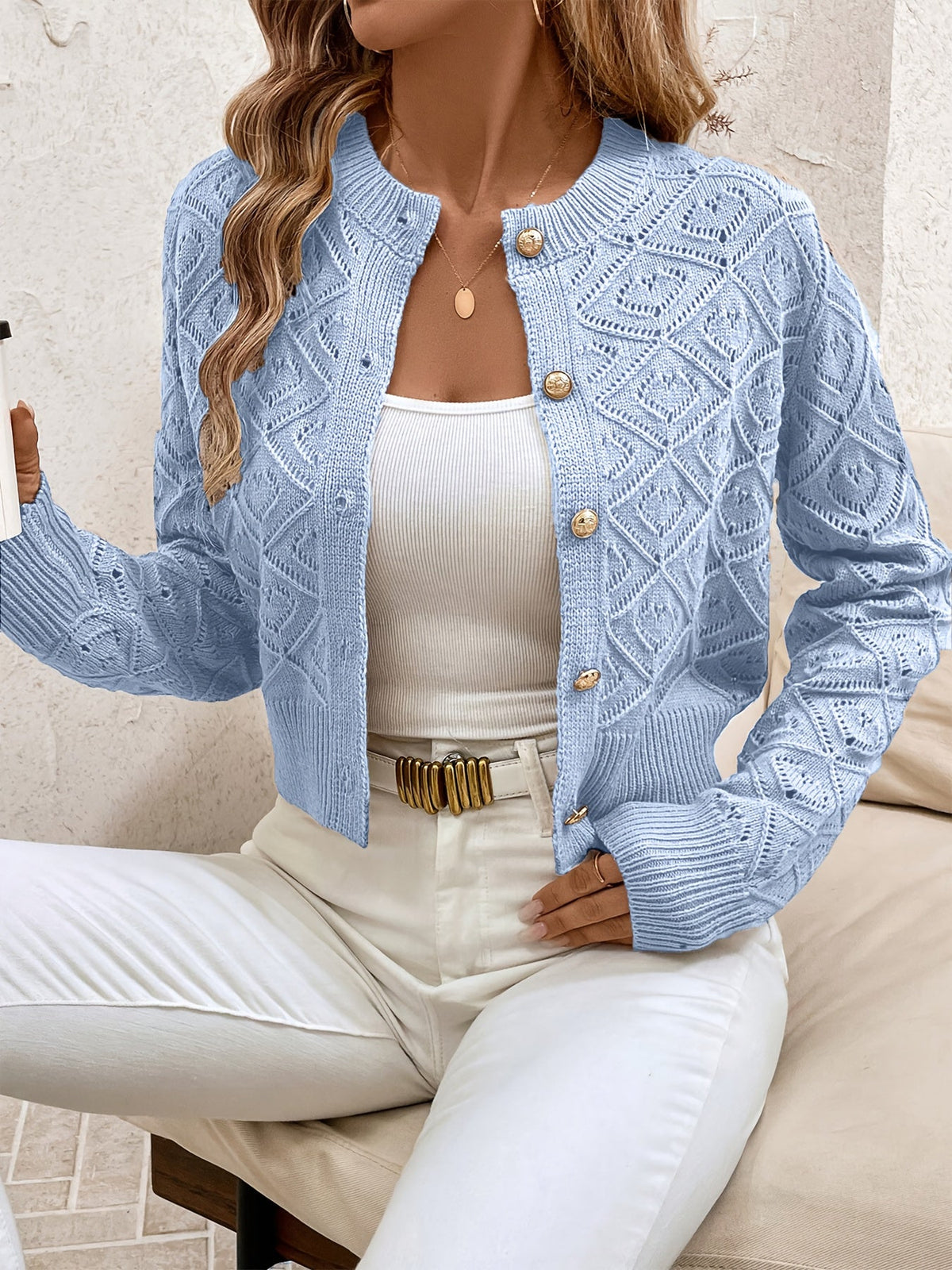 Helvano | Strukturierte Strickjacke mit Knopfleiste für Damen