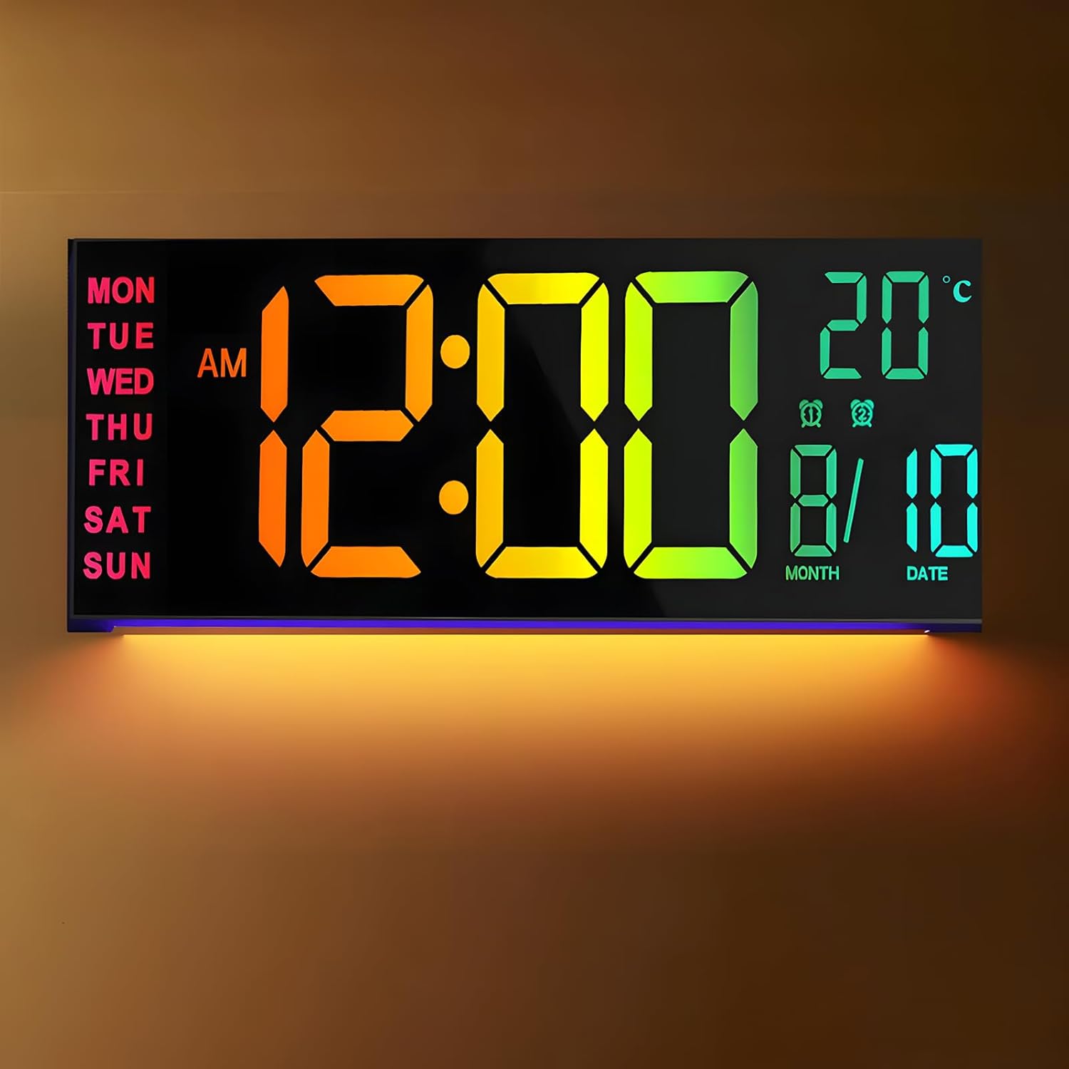Helvano | RGB Digitaluhr mit Fernbedienung, 16 Zoll