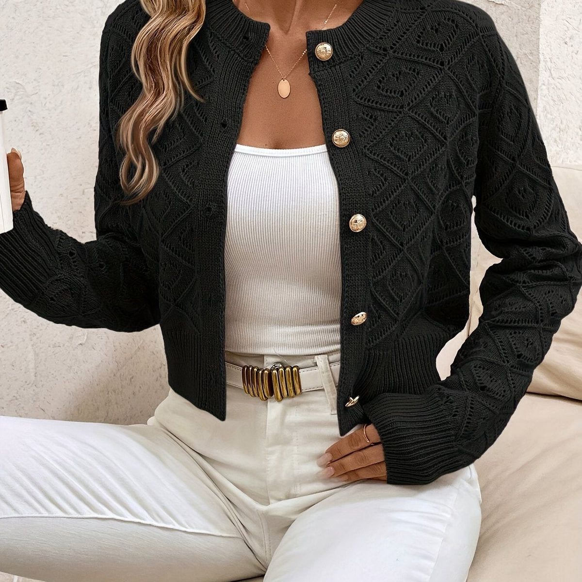 Helvano | Strukturierte Strickjacke mit Knopfleiste für Damen