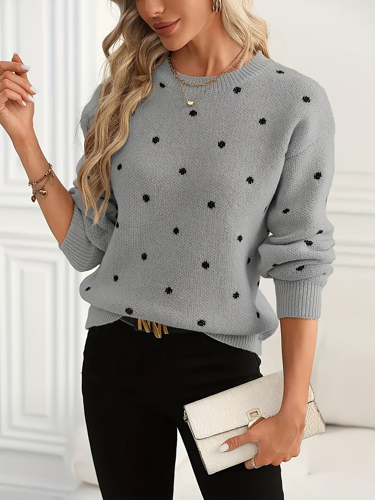 Helvano | Damen Strickpullover mit Punkten und Rundhals