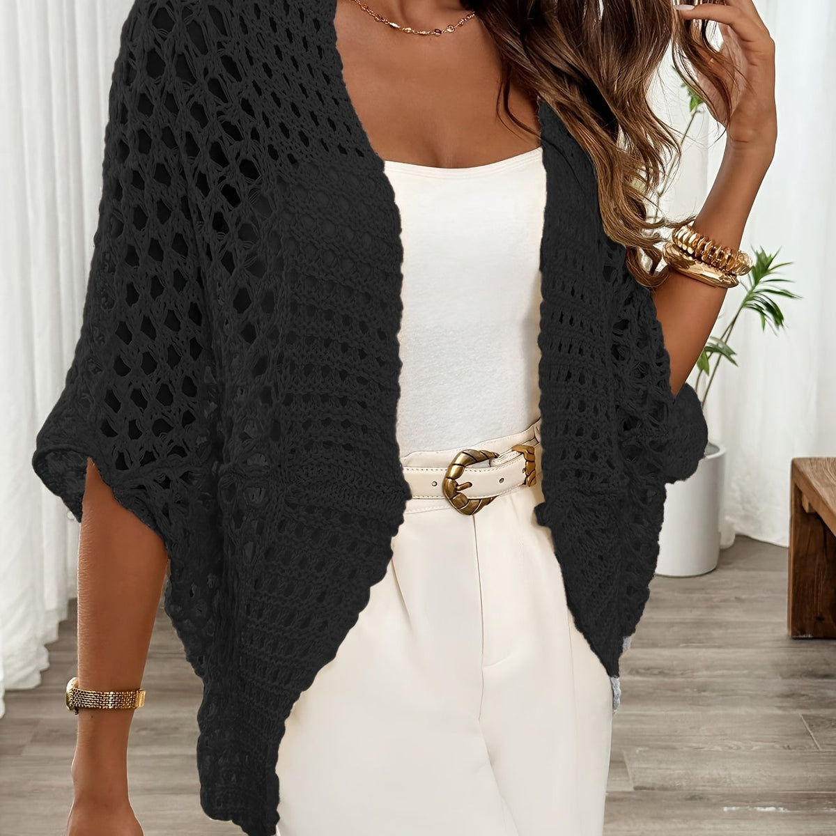 Helvano | Offene Damen-Strickjacke mit Fledermausärmeln
