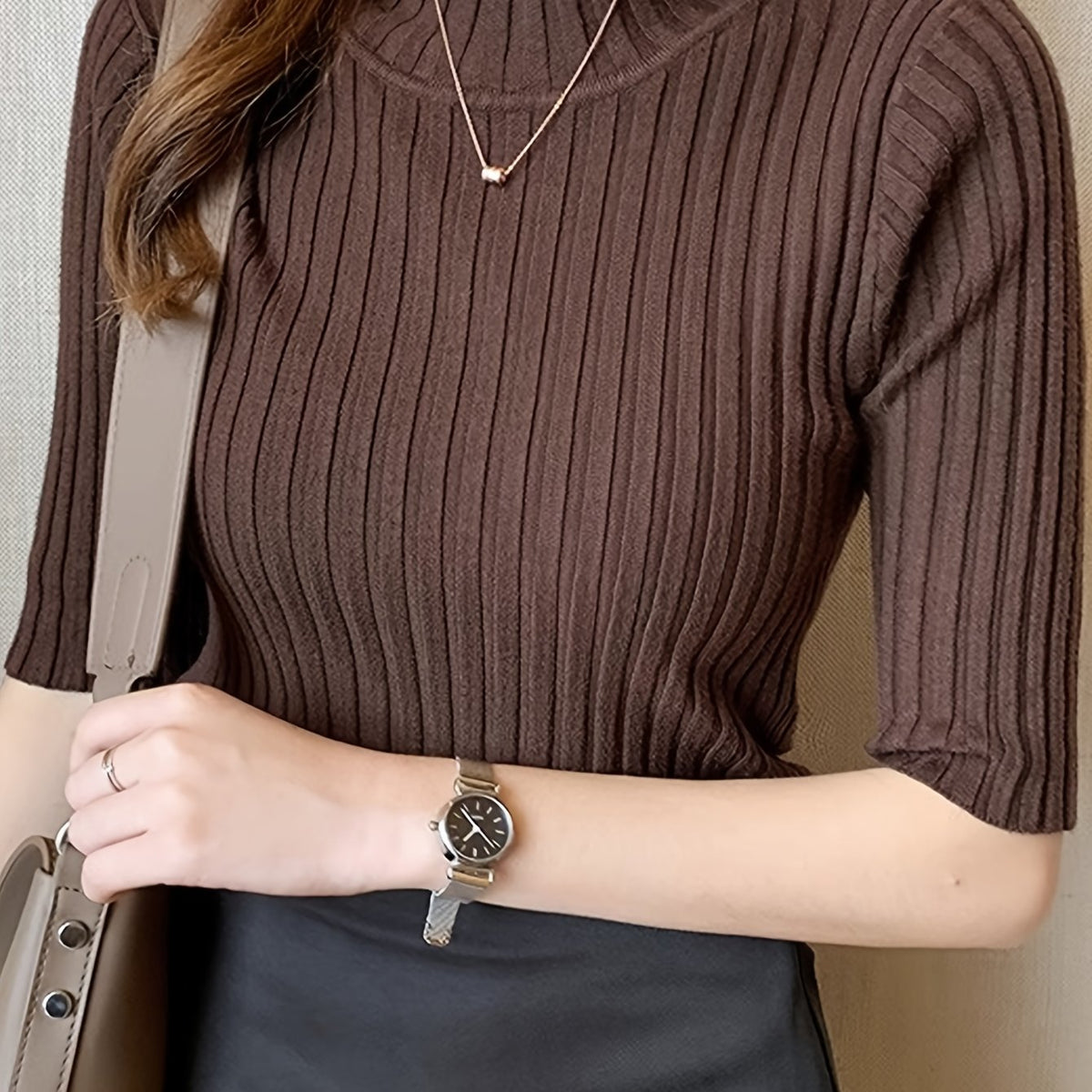 Helvano | Geripptes Stehkragen-Top für Damen