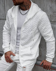 Helvano | Herren Strick-Hoodie mit geometrischem Muster in Weiss