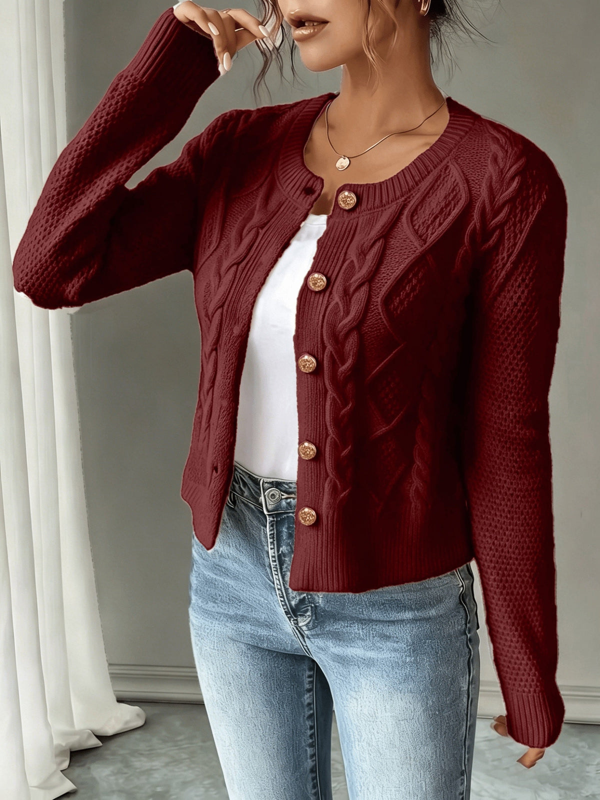 Helvano | Damen Zopfstrick-Cardigan mit Knopfleiste
