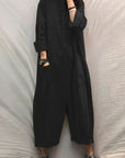 Helvano | Oversized Leinen-Jumpsuit mit Langarm für Damen