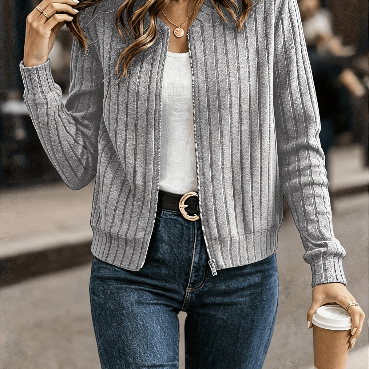 Helvano | Damen Rippstrick-Jacke mit Reissverschluss