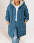 Helvano | Lange Fleecejacke mit Kapuze für Damen