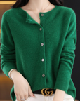 Helvano | Damen Rundhals Cardigan mit Knopfleiste