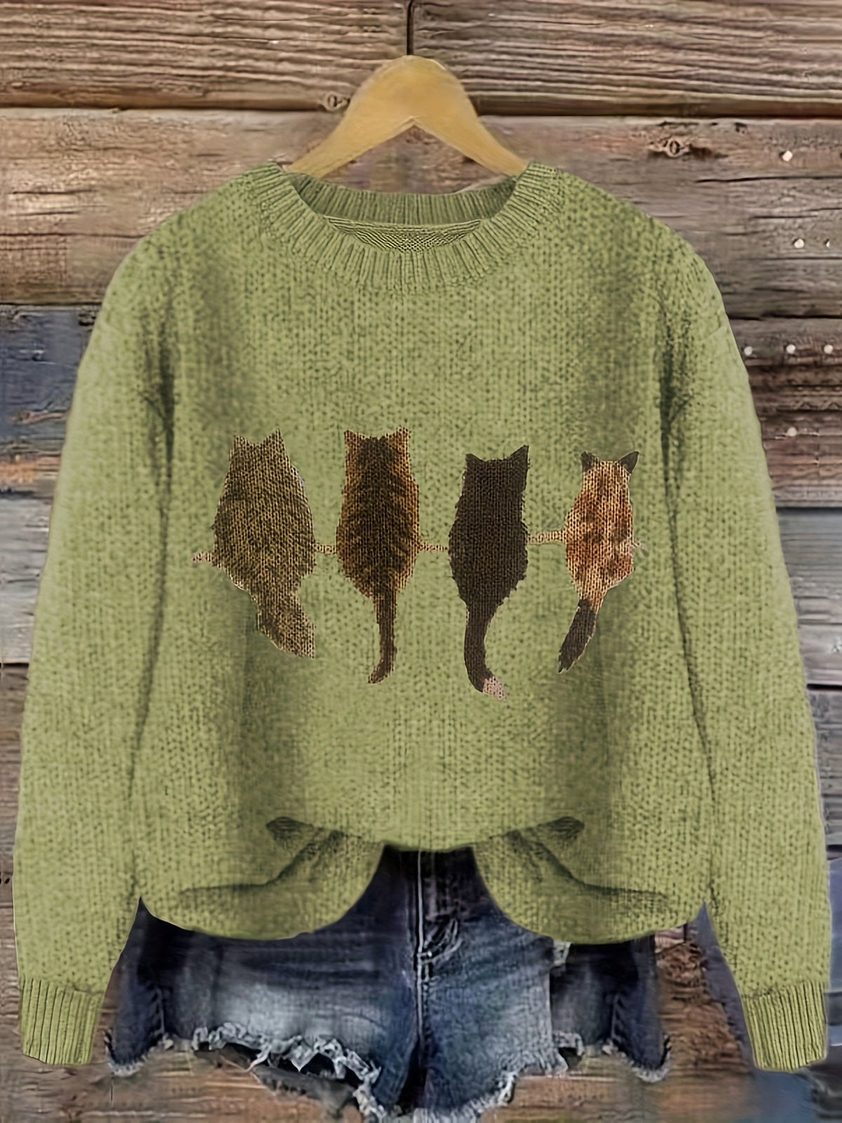 Helvano | Damen Strickpullover mit Katzenmotiv