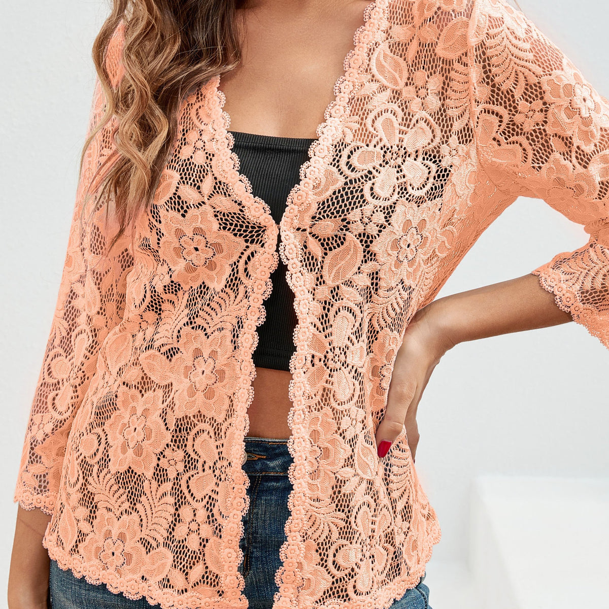 Helvano | Damen Strickjacke mit Blumen-Lochmuster
