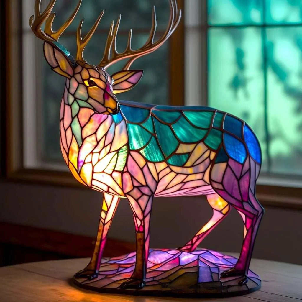 Helvano | Buntglas-Tischlampe im Tierdesign