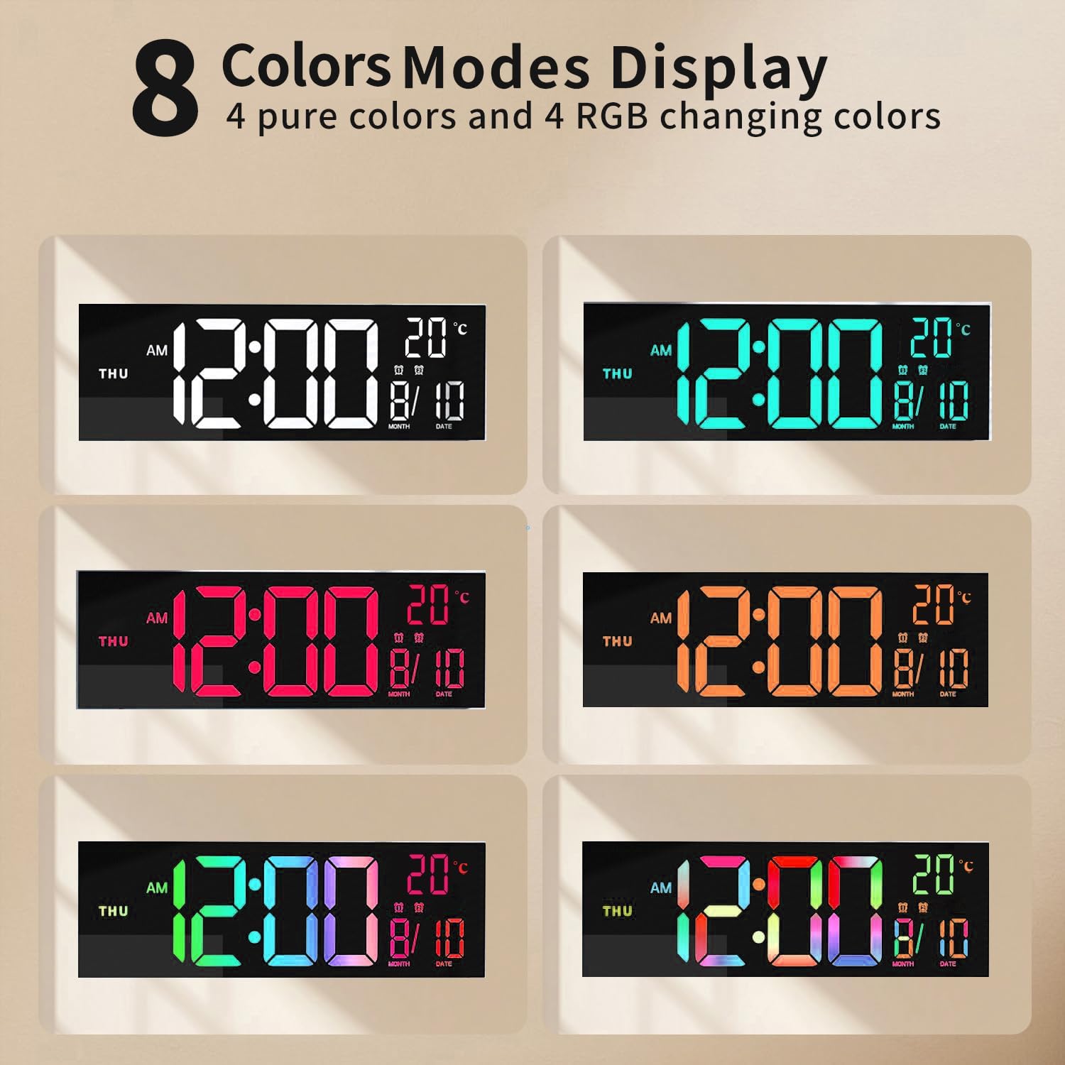 Helvano | RGB Digitaluhr mit Fernbedienung, 16 Zoll