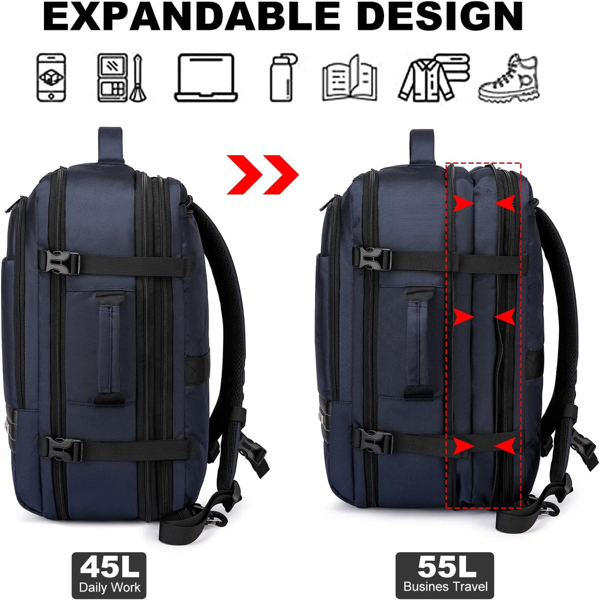 Helvano | Erweiterbarer Reiserucksack mit Laptopfach