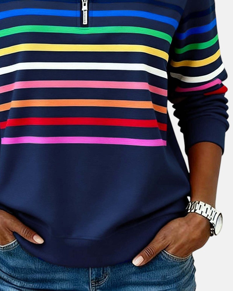 Helvano | Gestreifter Damen-Pullover mit Reissverschluss