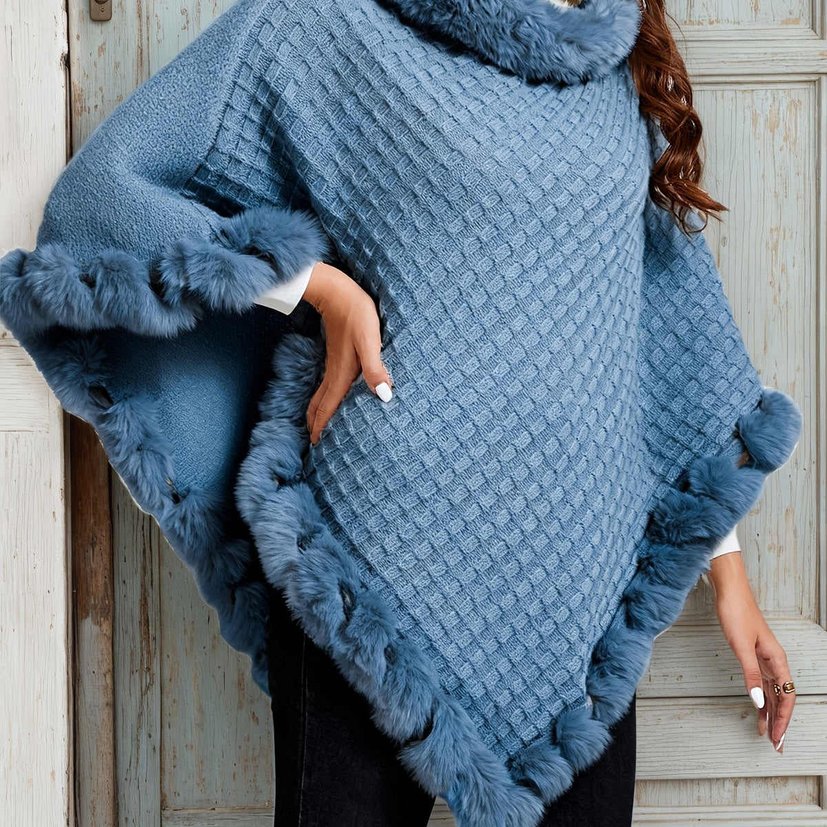 Helvano | Poncho mit Plüschbesatz für Damen