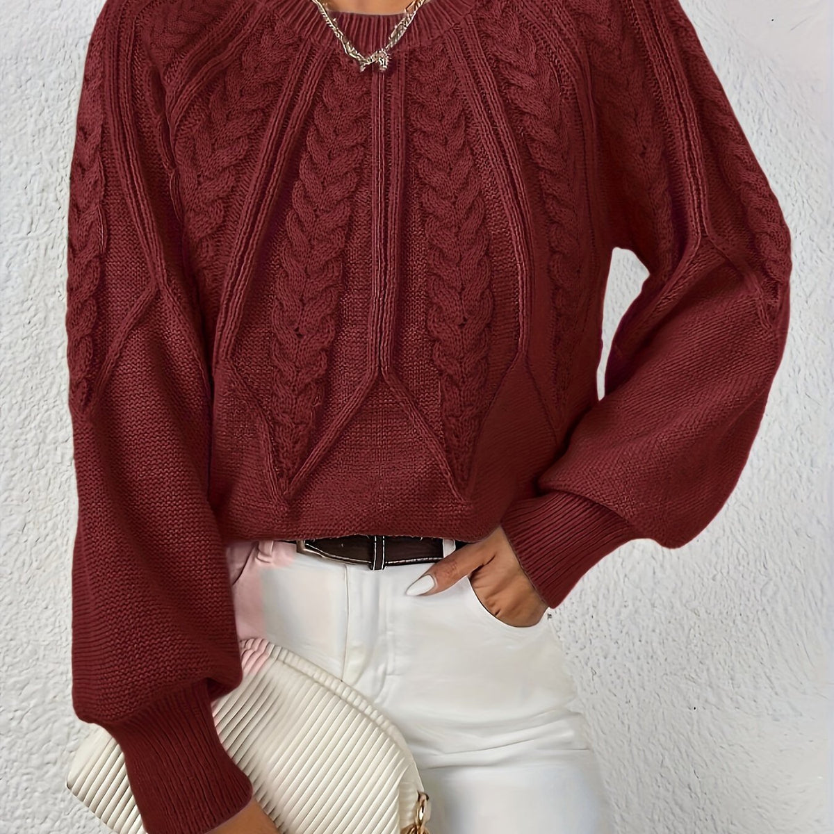 Helvano | Zopfstrick-Pullover mit Rundhals