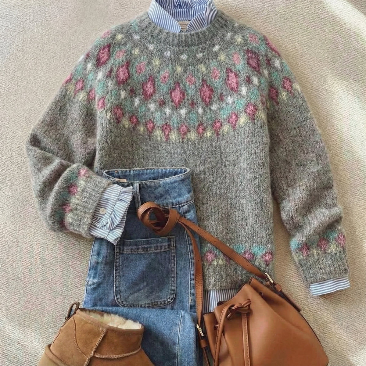 Helvano | Damen Strickpullover mit Norwegermuster