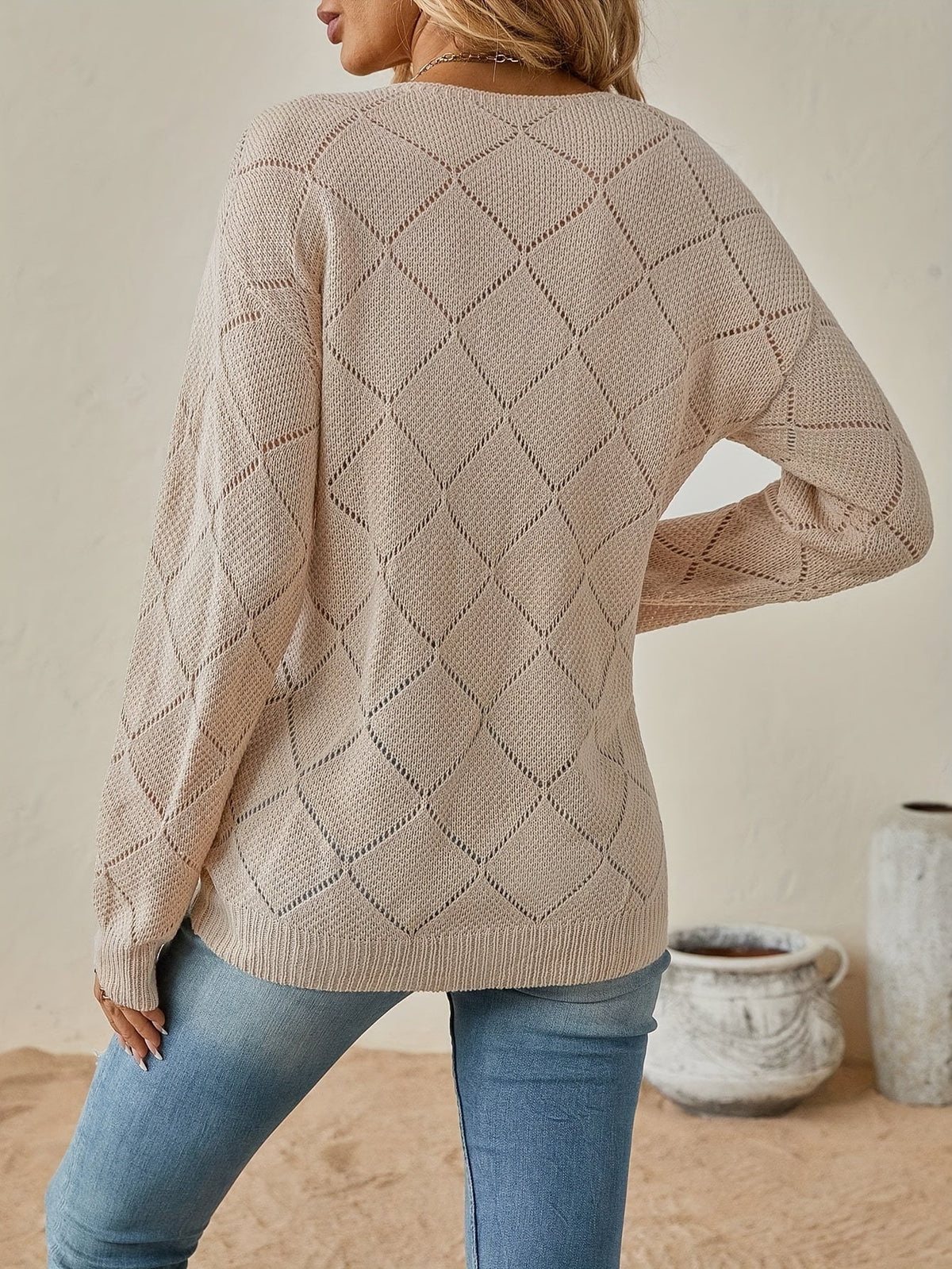 Helvano | Lochstrick-Pullover mit V-Ausschnitt für Damen