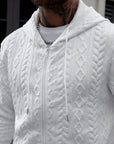 Helvano | Herren Strick-Hoodie mit geometrischem Muster in Weiss