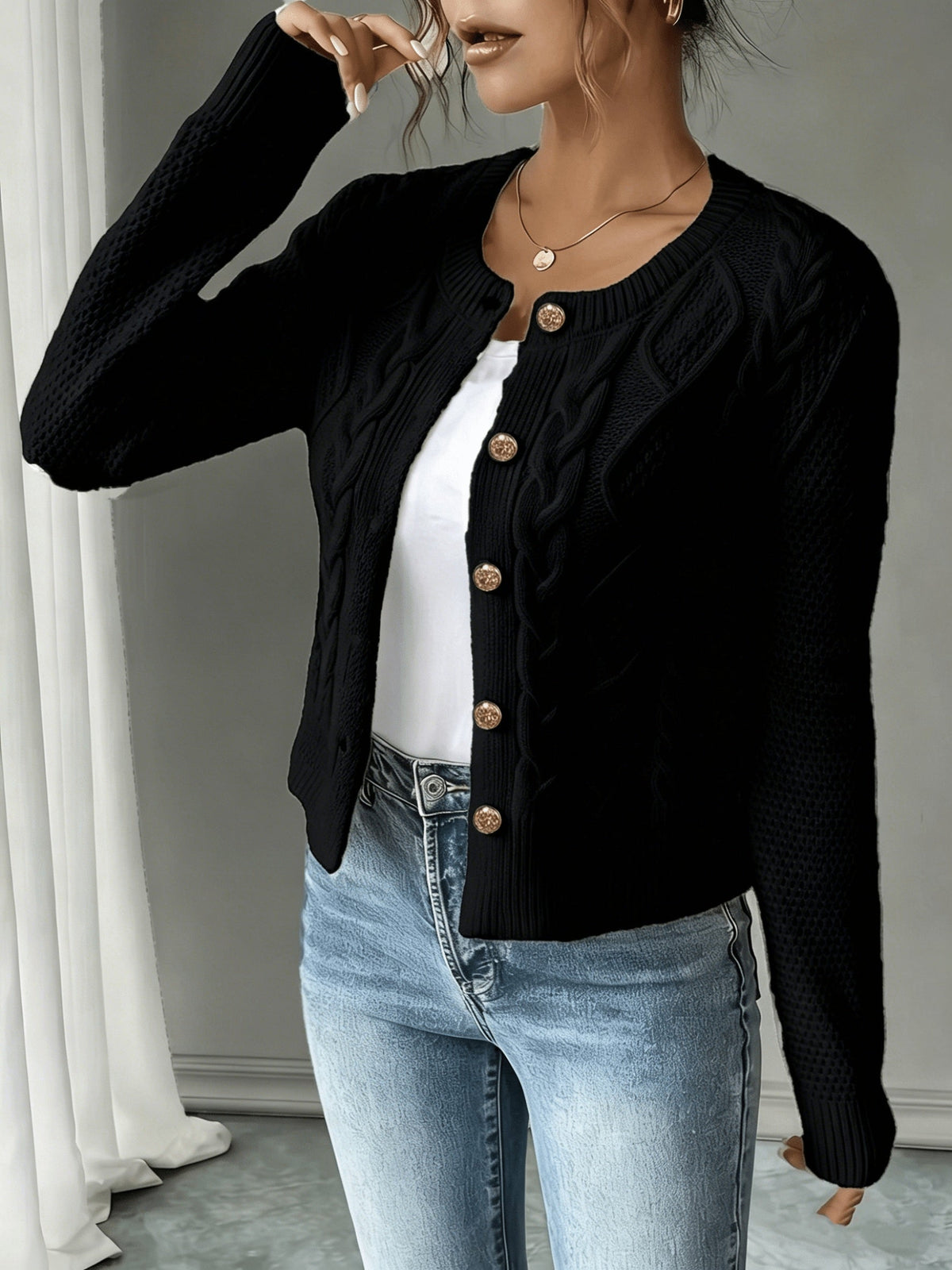 Helvano | Damen Zopfstrick-Cardigan mit Knopfleiste