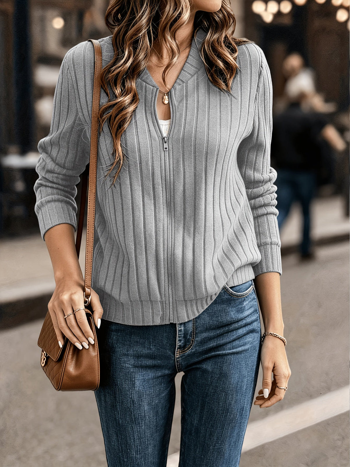 Helvano | Damen Rippstrick-Jacke mit Reissverschluss
