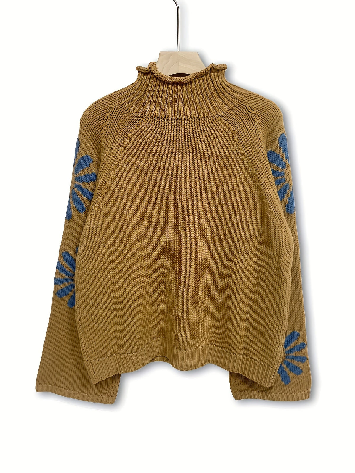 Helvano | Damen Blütenstrick-Pullover mit Stehkragen