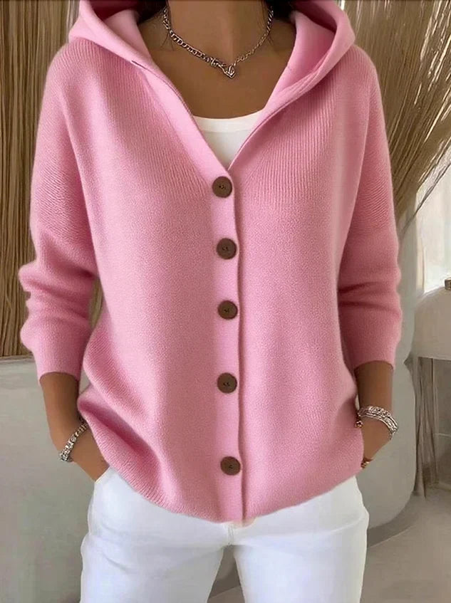 Helvano | Damen Strickjacke mit Kapuze und Knöpfen